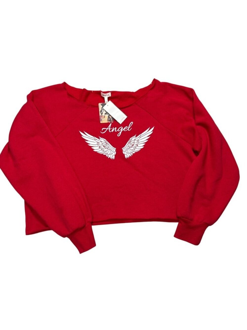 NWT Self Esteem Angel Graphic Red Cropped Sweatshirt Large
